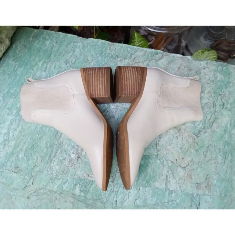 Chelsea and Violet, Bone Color Leather Boots with Chunky Heels